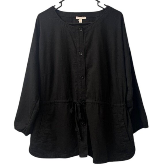 Eileen Fisher Organic Cotton Twill‎ Shirttail Jacket Top in Black Plus Size 1X - Picture 1 of 9